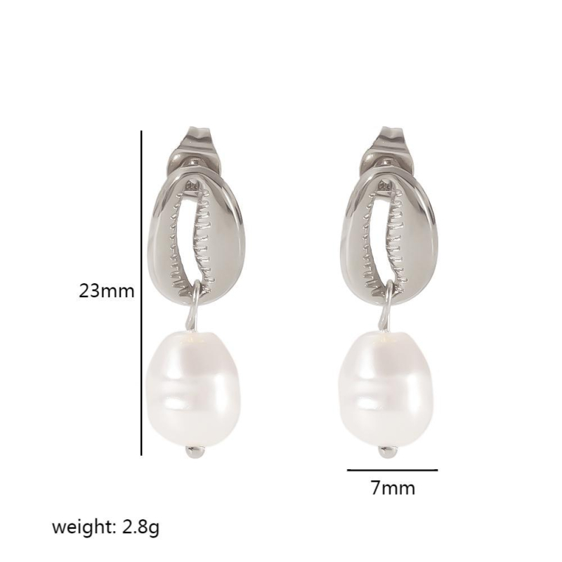 Set nakita (earrings, bracelet, necklace) od nehrđajućeg čelika s 18K pozlatom, Cuban lanac, privjesak od majčine biserne školjke, morski motiv, lagani luksuzni stil.