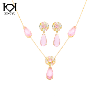 Set de bijuterii pentru femei: cercei și colier, cupru placat 18K aur, petale de zircon în formă de picătură de apă