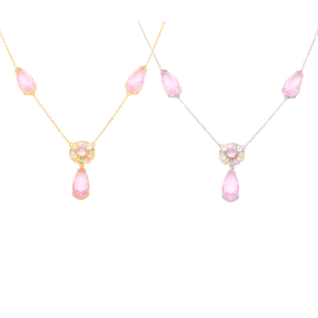 Set de bijuterii pentru femei: cercei și colier, cupru placat 18K aur, petale de zircon în formă de picătură de apă