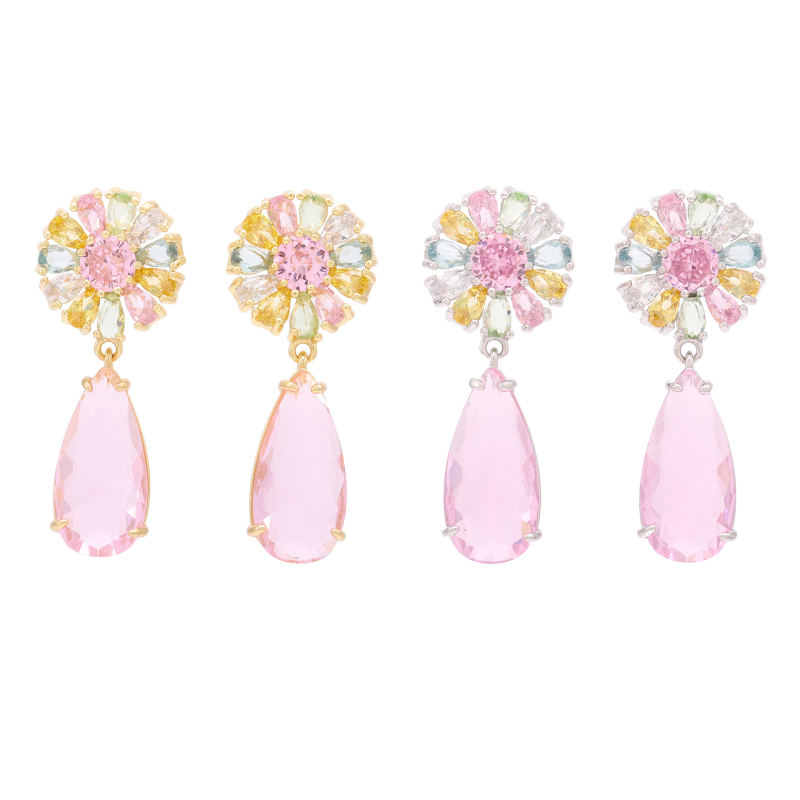 Set de bijuterii pentru femei: cercei și colier, cupru placat 18K aur, petale de zircon în formă de picătură de apă