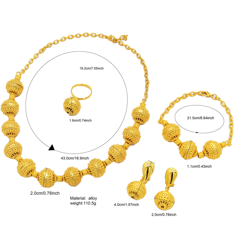 Ötvözetből készült ékszerszett kör alakú gyöngy medállal, fülbevalók és kéz- lánccal – elektroplattált, női, könnyű luxus stílus