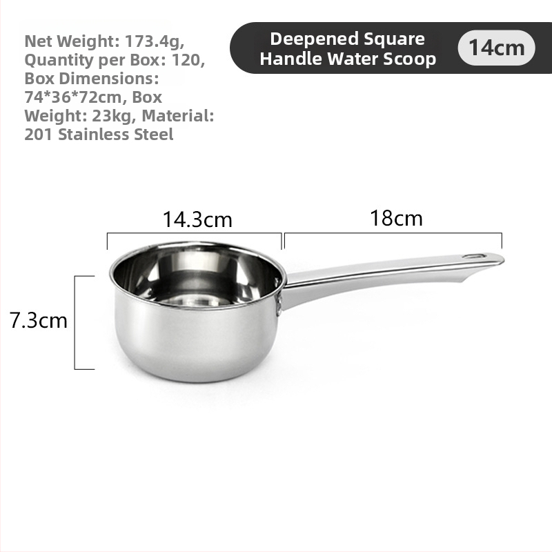 Kevan nerūsējošā tērauda ūdens lādelis ar garu rokturi, integrēts dziļš dizains, virtuves zupas lādelis