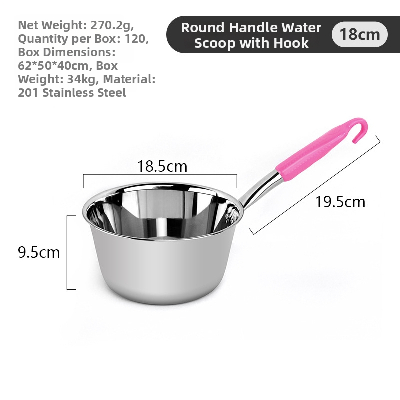 Kevan nerūsējošā tērauda ūdens lādelis ar garu rokturi, integrēts dziļš dizains, virtuves zupas lādelis