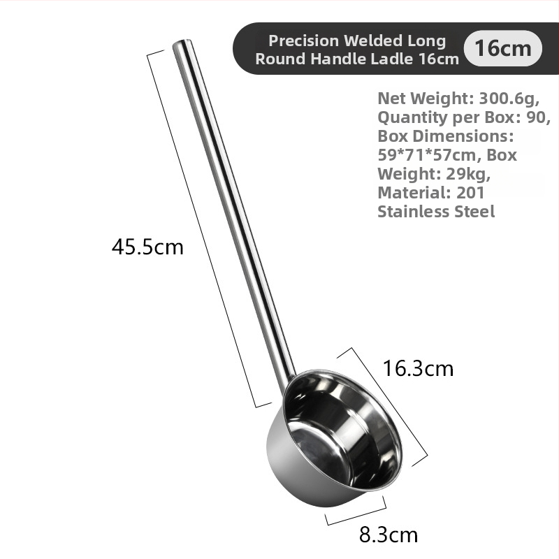 Kevan nerūsējošā tērauda ūdens lādelis ar garu rokturi, integrēts dziļš dizains, virtuves zupas lādelis