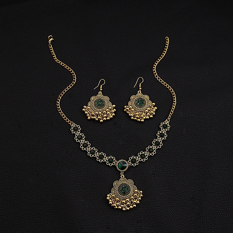 Set ogrlice s geometrijskim cvjetnim dizajnom, metal, privjesak s rhinestones, normalan lanac, 49,5 g, proljeće 2024