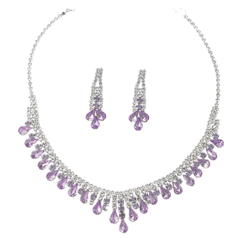 Set naušnica i ogrlice – umjetni kristal, kapljasti oblik, običan lanac, duljina 31–40 cm, težina 28 g