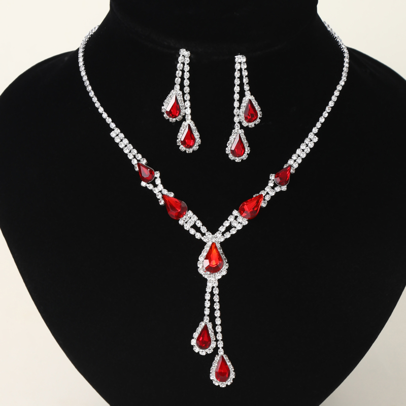 Set nakita: Rhinestone, ručna izrada, lagani luksuz, naušnice i ogrlica, oblici: srce / kapljica / zvončić