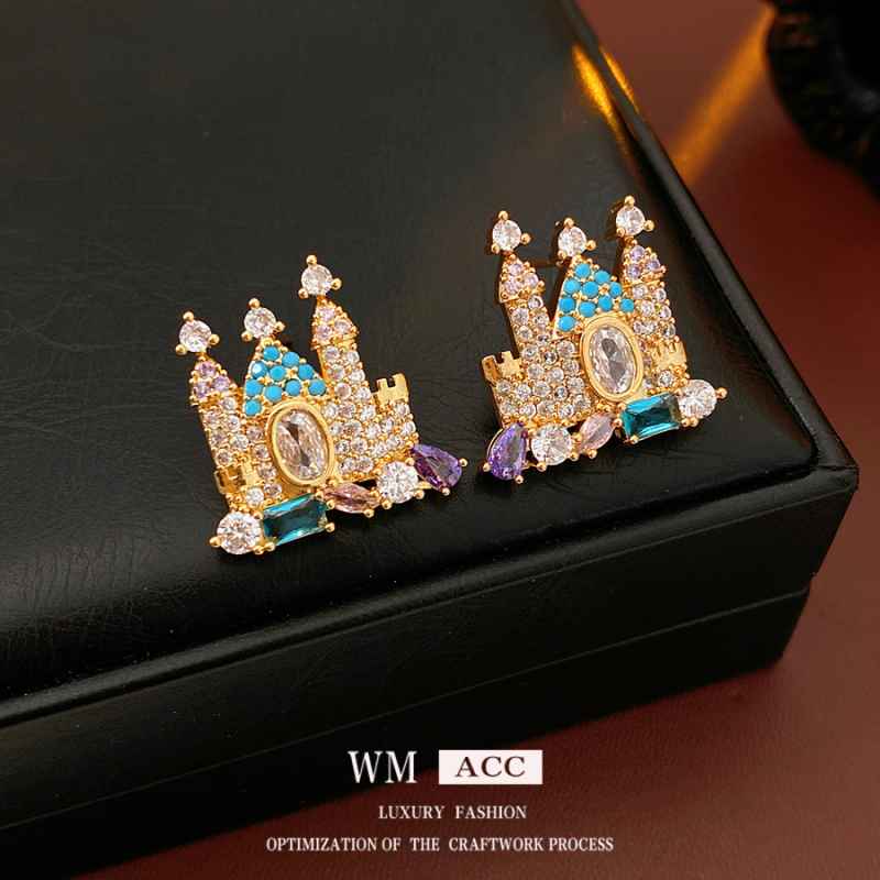 Valódi aranyozott cirkón kastély fülbevaló és nyaklánc készlet, réz alapú, kulcscsont típusú lánccal, nőknek, magas minőségű divat