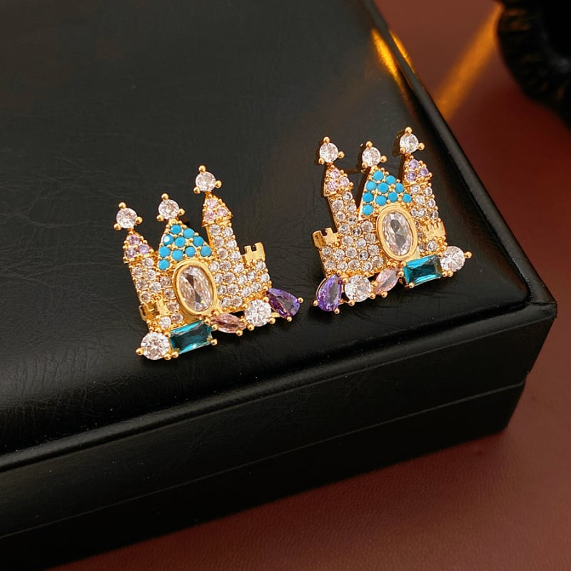 Valódi aranyozott cirkón kastély fülbevaló és nyaklánc készlet, réz alapú, kulcscsont típusú lánccal, nőknek, magas minőségű divat