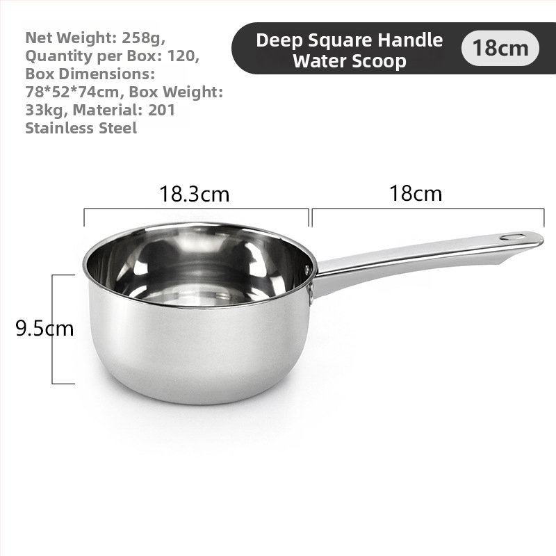 Nerūsējošā tērauda ūdens lāpstiņa, dziļa lāpsta, integrēts viengabala dizains, garš rokturis, virtuves zupas lāpstiņa