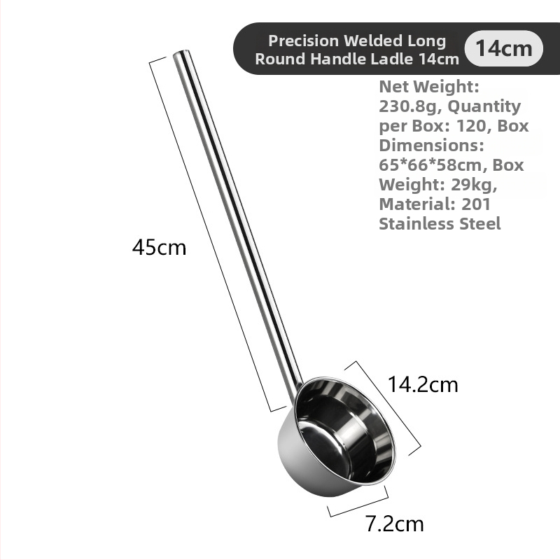 Nerūsējošā tērauda ūdens lādelis ar dziļu garu rokturi – integrēts dizains, virtuves zupas lādelīte, pielāgojama