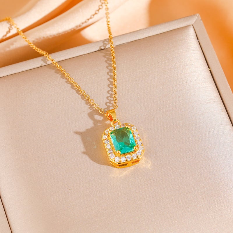 Titánium acélból készített ékszerszett, cirkóni, fülbevaló és nyaklánc, négyszögletes mintázat, O-alakú lánc, gyémántcsiszolás