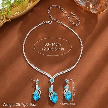 Ékszerszett: fülbevaló és nyaklánc rhinestone-okkal, elektroplatinált felület, minta szív/könnycsepp/harang