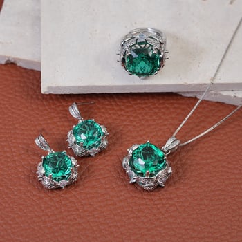 Négyszögletű gyémánt betétes ékszerszett: fülbevalók, nyaklánc és gyűrű, réz alapú, ötvözet medál