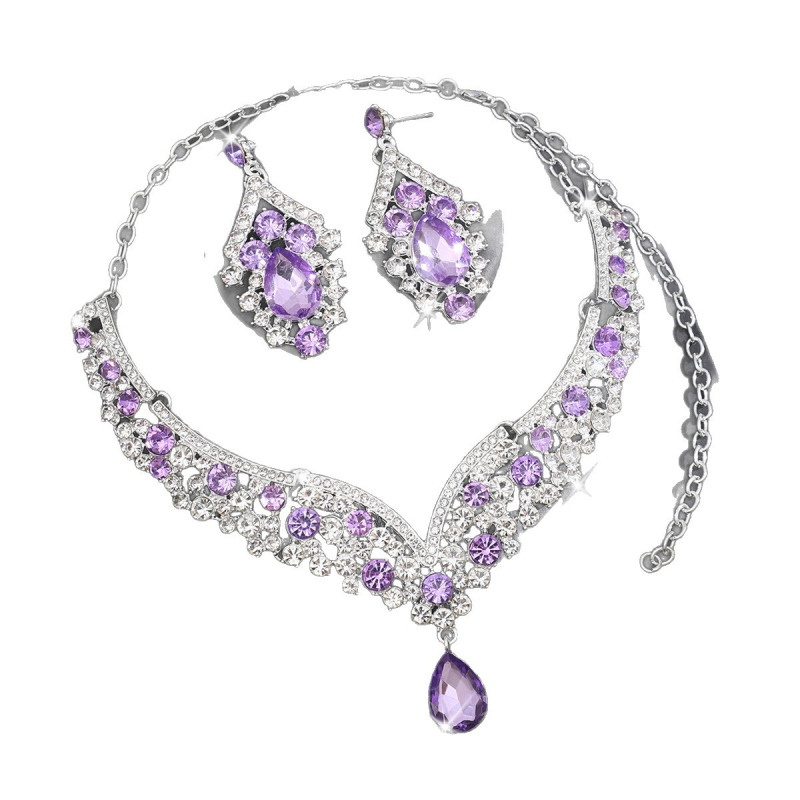 Ötvözetből készült nyaklánc és fülbevaló készlet, elektroplating, rhinestone medál, forma: szív/csepp/harang, standard lánc, tartalmazza a fülbevalókat és a nyakláncot, hercegnő stílus, ősz 2025