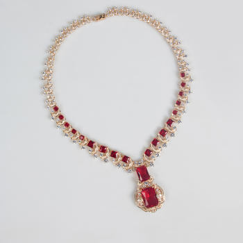 Geometriai cirkón nyaklánc és fülbevaló készlet - réz beépítés, O-lánc, vegyes kövek beültetésű medál, könnyed luxus stílus