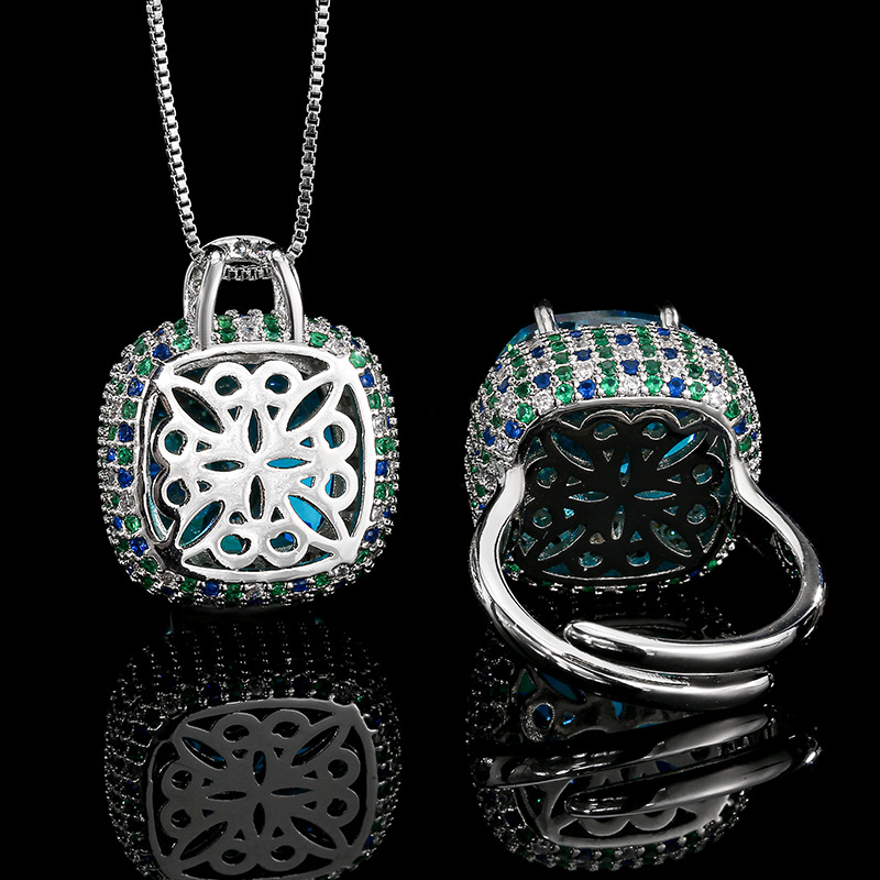 Y672 szett – rézből készült nyaklánc és gyűrű, cirkón beépítés, doboz lánc, irodai stílus