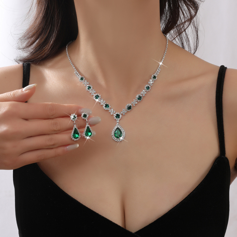 Set nakita s rhinestones (ogrlica, narukvica i naušnice) s O-lancem, privjesci od rhinestona, elektroplating završna obrada, uzorci: Ljubav / Kap vode / Zvono