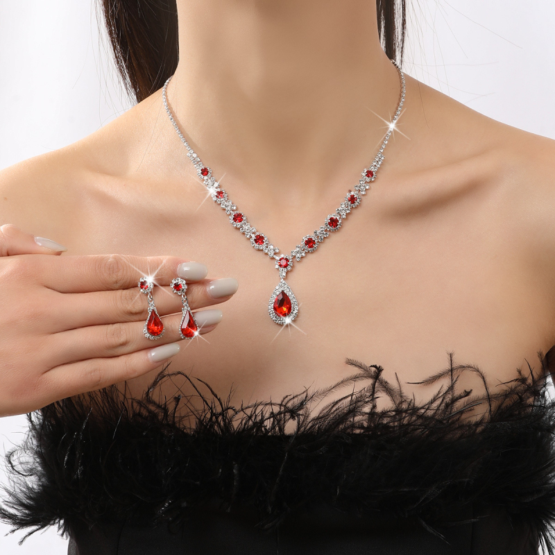 Set nakita s rhinestones (ogrlica, narukvica i naušnice) s O-lancem, privjesci od rhinestona, elektroplating završna obrada, uzorci: Ljubav / Kap vode / Zvono