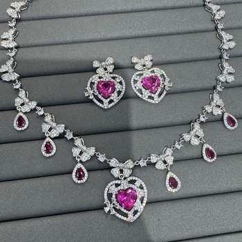 Zirconia Hercegnő Szív Nyaklánc és Fülbevaló Készlet – Réz, elektroplatt bevonat, bővíthető lánc, 2025 nyár