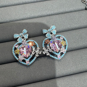 Zirconia Hercegnő Szív Nyaklánc és Fülbevaló Készlet – Réz, elektroplatt bevonat, bővíthető lánc, 2025 nyár