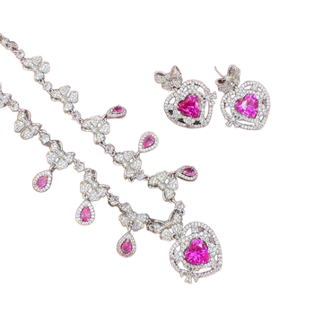 Zirconia Hercegnő Szív Nyaklánc és Fülbevaló Készlet – Réz, elektroplatt bevonat, bővíthető lánc, 2025 nyár