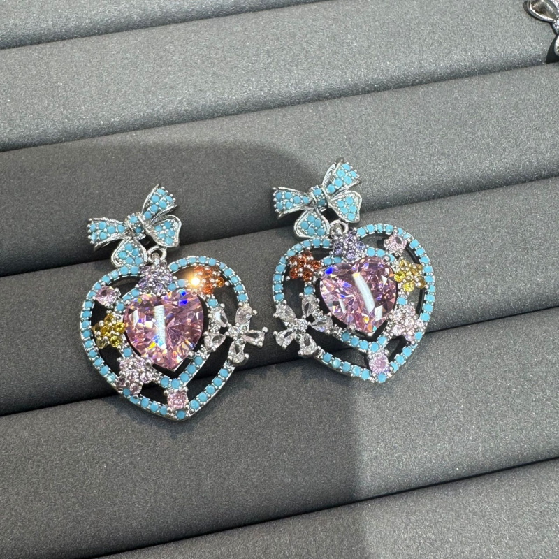 Zirconia Hercegnő Szív Nyaklánc és Fülbevaló Készlet – Réz, elektroplatt bevonat, bővíthető lánc, 2025 nyár