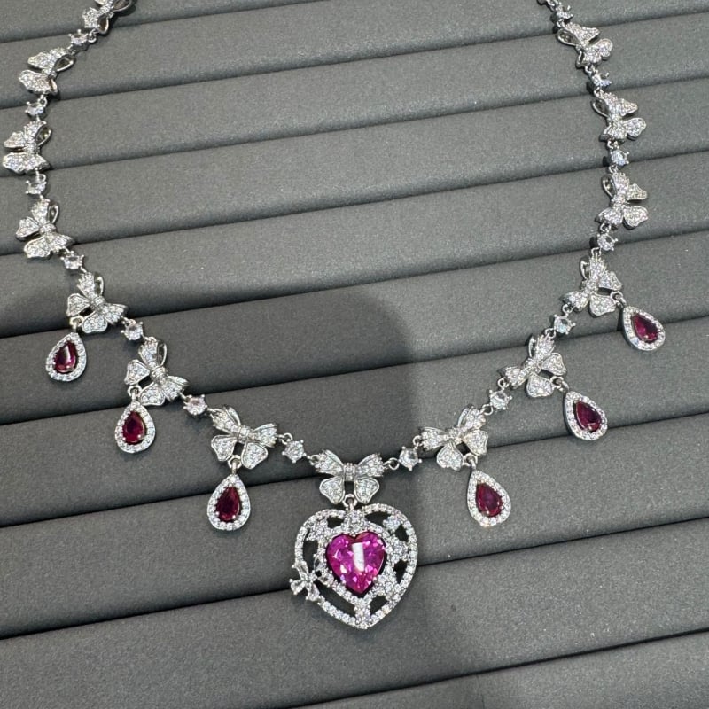 Zirconia Hercegnő Szív Nyaklánc és Fülbevaló Készlet – Réz, elektroplatt bevonat, bővíthető lánc, 2025 nyár