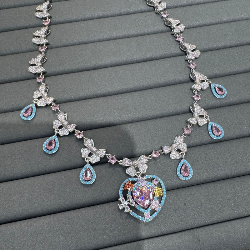 Zirconia Hercegnő Szív Nyaklánc és Fülbevaló Készlet – Réz, elektroplatt bevonat, bővíthető lánc, 2025 nyár