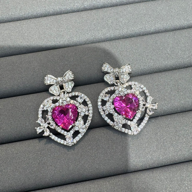 Zirconia Hercegnő Szív Nyaklánc és Fülbevaló Készlet – Réz, elektroplatt bevonat, bővíthető lánc, 2025 nyár