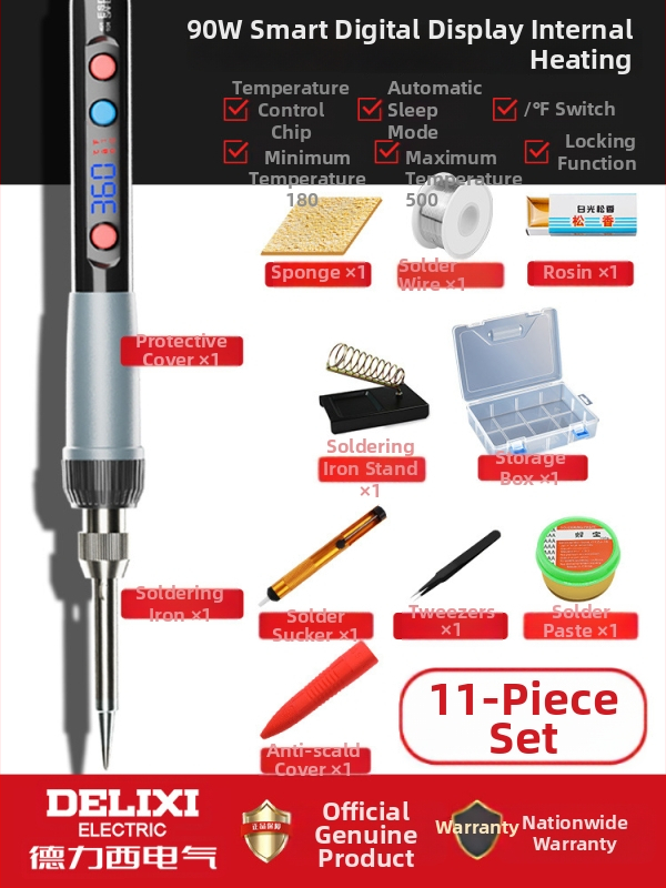 Delixi elektriskā lodāmra ar iekšējo apkuri, regulējama temperatūra, keramikas apkures elements, mājas lodēšanas komplekts, lodēšana, desoldering un pyrogrāfija