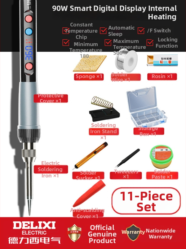Delixi lodēšanas komplekts ar iekšējo apkuri, regulējamu temperatūru un keramikas apkures elementu (lodēšanai, desolderingam un pirografijai)