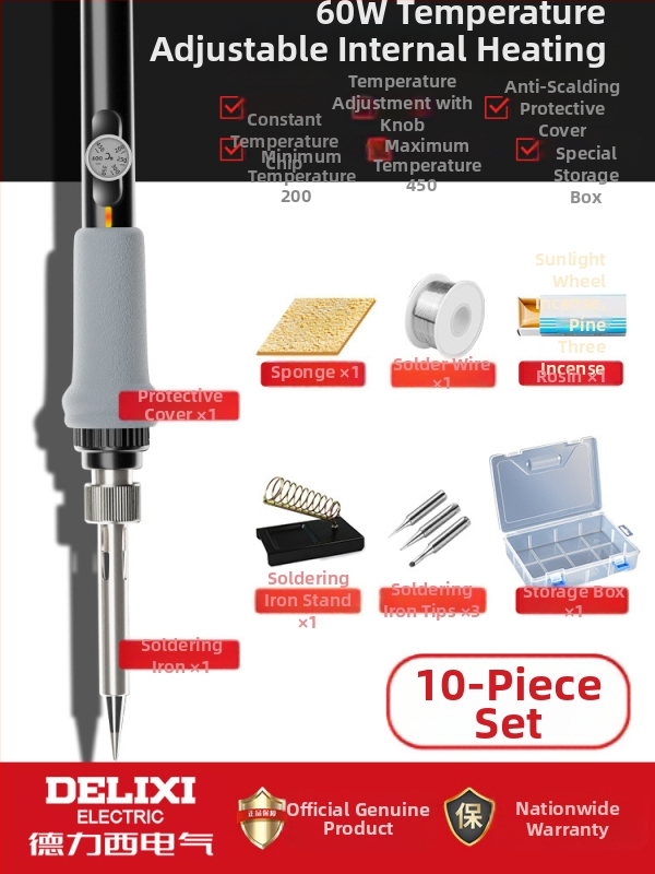Delixi elektriskais lodētājs ar keramisku apkuri – regulējama temperatura, mājsaimniecības komplekts, lodēšanai, atlodēšanai un pirogrāfijai