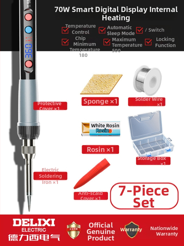 Delixi elektriskais lodētājs ar keramisku apkuri – regulējama temperatura, mājsaimniecības komplekts, lodēšanai, atlodēšanai un pirogrāfijai