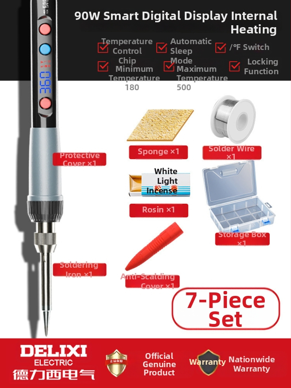 Delixi elektriskais lodētājs ar keramisku apkuri – regulējama temperatura, mājsaimniecības komplekts, lodēšanai, atlodēšanai un pirogrāfijai