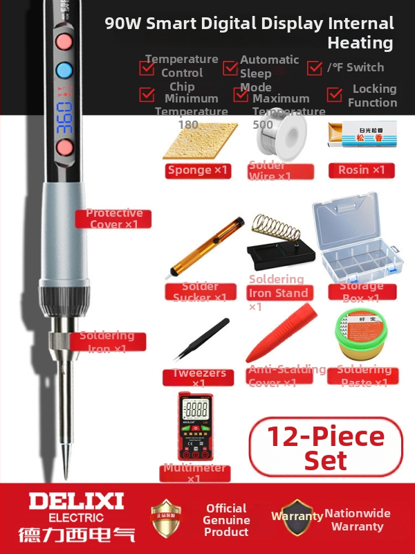 Delixi elektriskais lodētājs ar keramisku apkuri – regulējama temperatura, mājsaimniecības komplekts, lodēšanai, atlodēšanai un pirogrāfijai