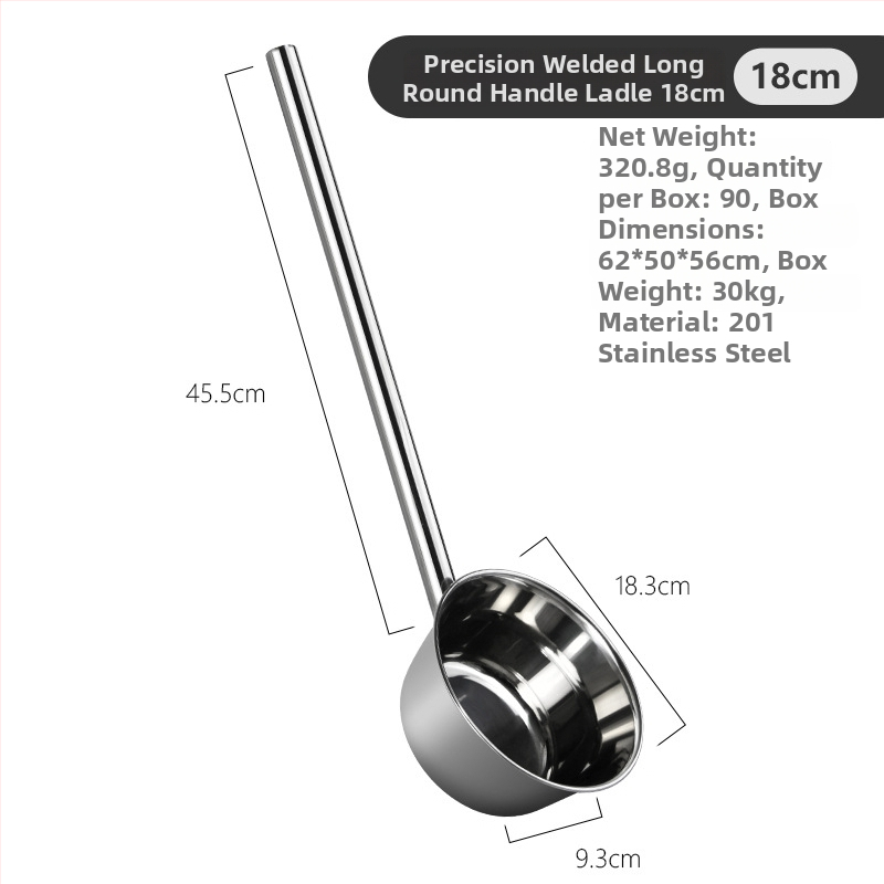 Nerūdijančio plieno vandens šaukštas su ilgu rankena ir gilia indeliu — viengubos konstrukcijos