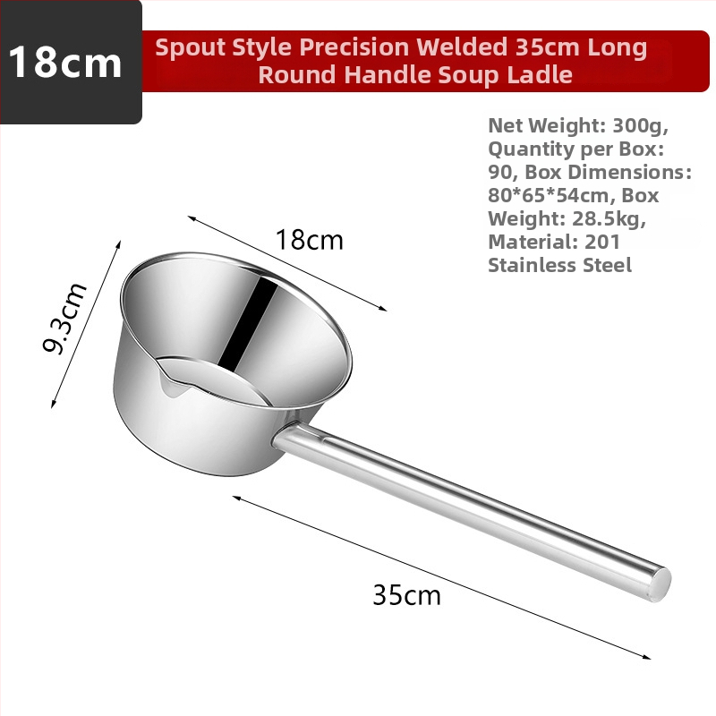 Nerūdijančio plieno vandens šaukštas su ilgu rankena ir gilia indeliu — viengubos konstrukcijos