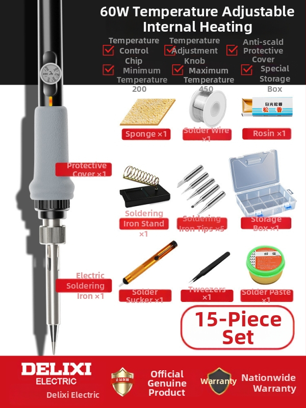 Delixi Keramiskais Lodāmurs – Regulējama Temperatūra, Komplektā Lodāmurs ar Pildspalvu un Pistoli, Piemērots Lodēšanai, Desoldering un Pyrogrāfijai