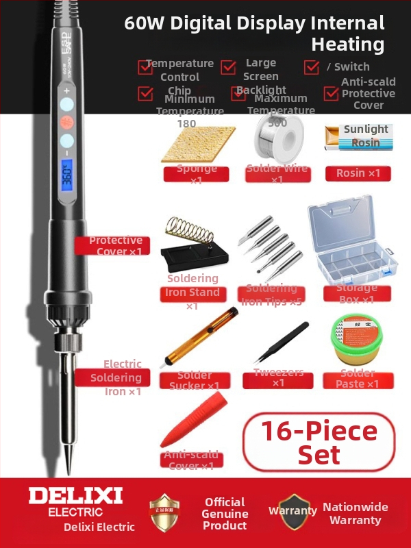 Delixi Keramiskais Lodāmurs – Regulējama Temperatūra, Komplektā Lodāmurs ar Pildspalvu un Pistoli, Piemērots Lodēšanai, Desoldering un Pyrogrāfijai