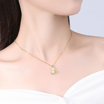 Nakit od srebra 925, privjesak Hetian Jade u obliku cvijeta tikve, kineskog stila, lanac s križem, duljina 41–50 cm