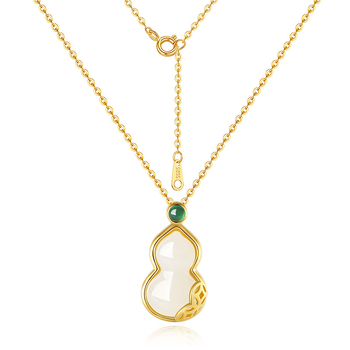 Nakit od srebra 925, privjesak Hetian Jade u obliku cvijeta tikve, kineskog stila, lanac s križem, duljina 41–50 cm