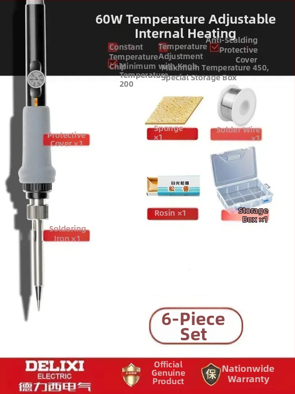 Delixi fier de lipit electric cu încălzire internă – temperatură reglabilă, element de încălzire ceramic, pentru lipire, dezlipire și pirografie