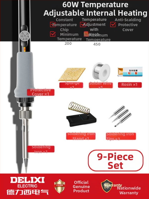 Delixi fier de lipit electric cu încălzire internă – temperatură reglabilă, element de încălzire ceramic, pentru lipire, dezlipire și pirografie
