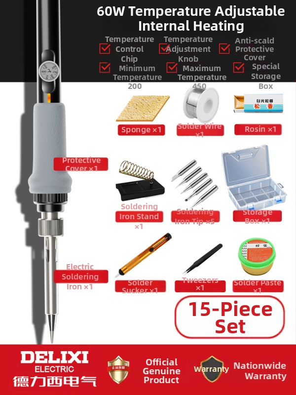 Delixi fier de lipit electric cu încălzire internă – temperatură reglabilă, element de încălzire ceramic, pentru lipire, dezlipire și pirografie