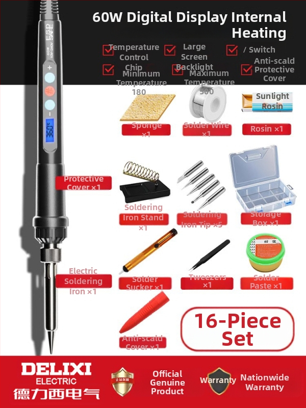 Delixi fier de lipit electric cu încălzire internă – temperatură reglabilă, element de încălzire ceramic, pentru lipire, dezlipire și pirografie