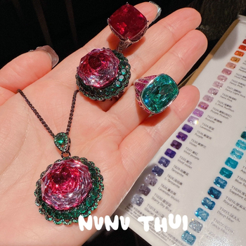 Colier geometric din zircon, încrustat cu diamante, stil franțuzesc retro