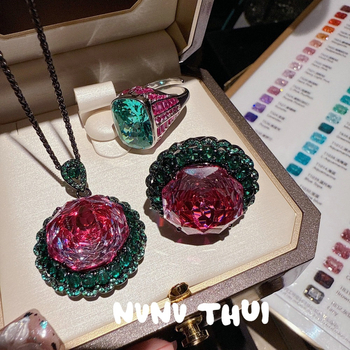 Colier geometric din zircon, încrustat cu diamante, stil franțuzesc retro