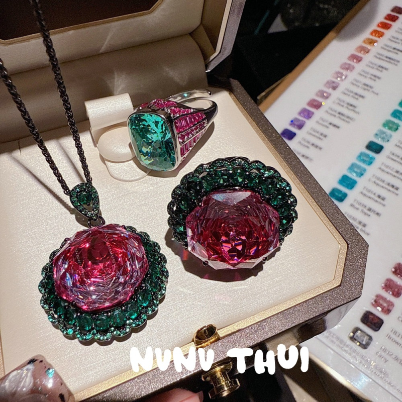 Colier geometric din zircon, încrustat cu diamante, stil franțuzesc retro