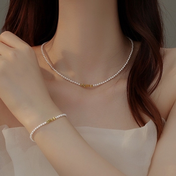 Colier geometric cu lanț perlat, din argint 925, Kun Ling, bijuterie feminină cu mai multe straturi
